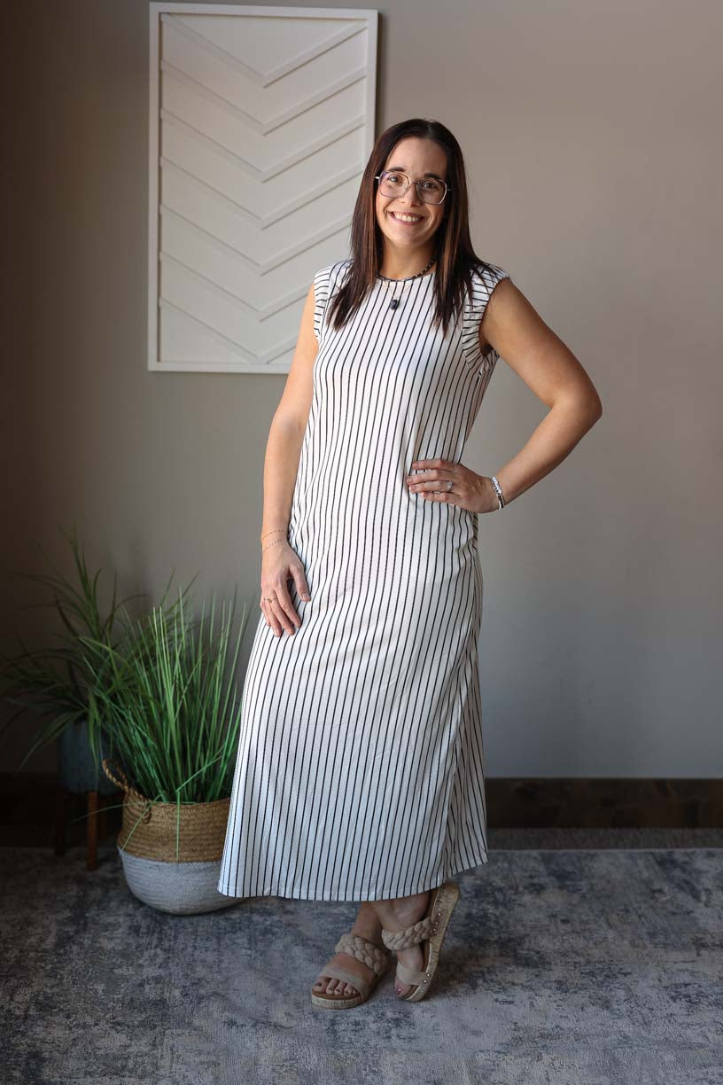 Black White Stripe Sleeveless Maxi Dress