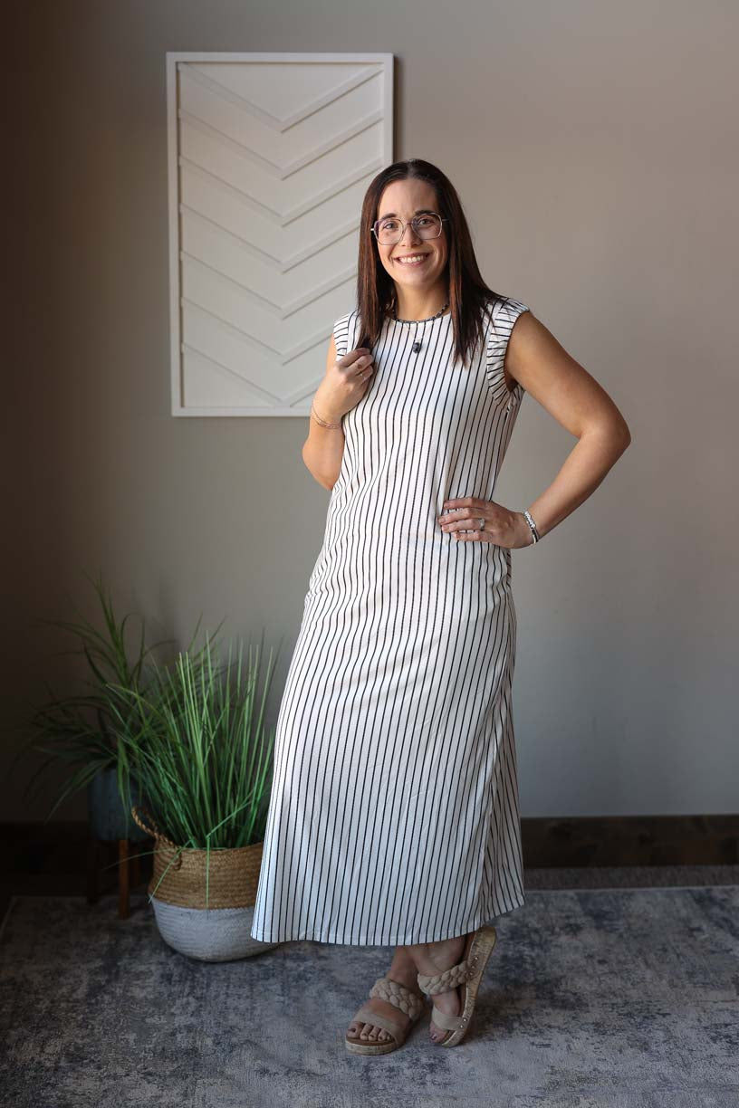 Black White Stripe Sleeveless Maxi Dress