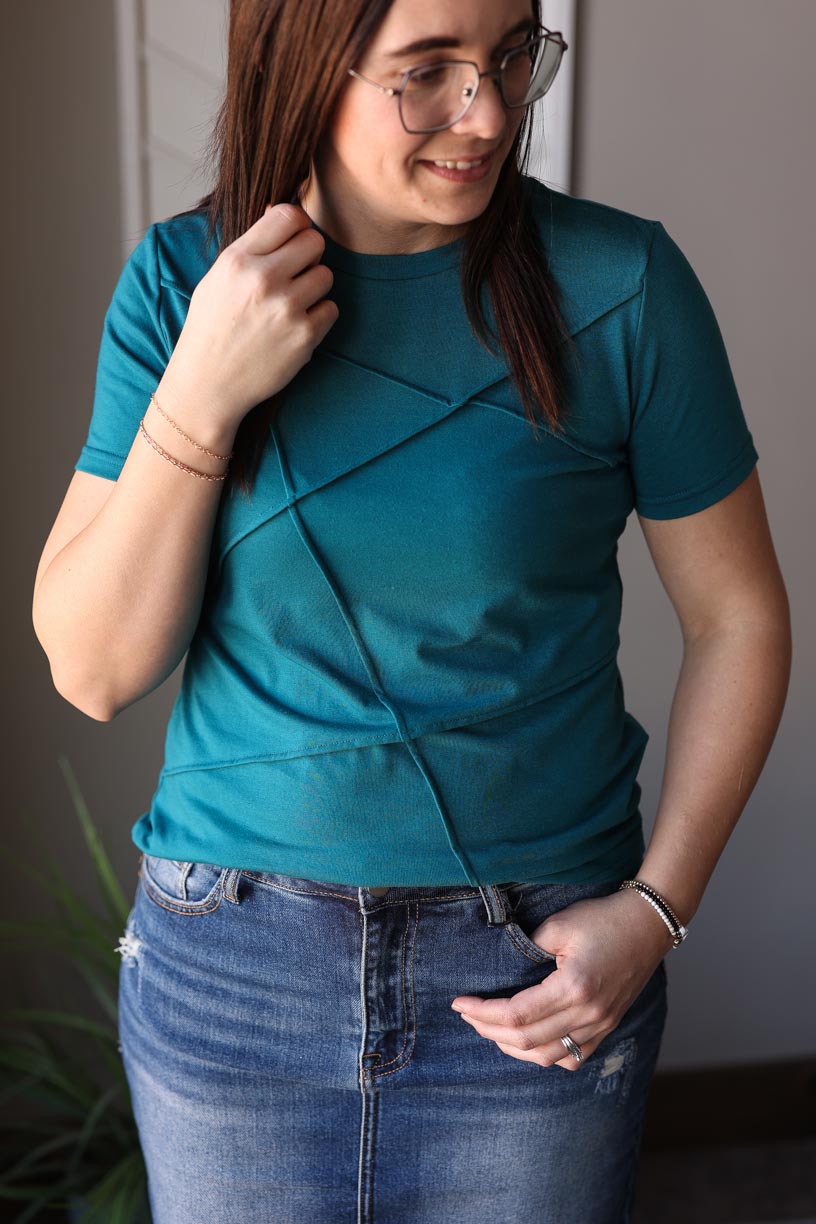 Blue Sapphire Toothpick Stripe Top; S-2XL PLUS
