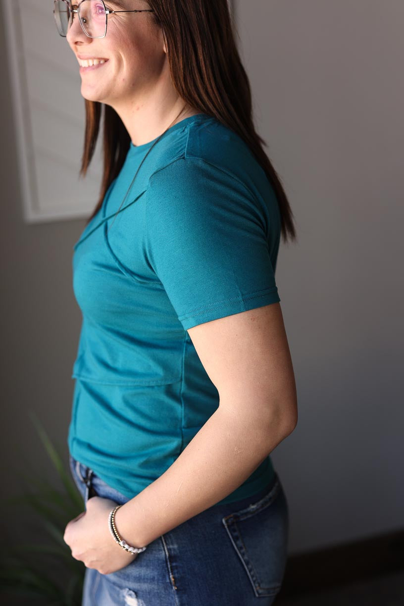 Blue Sapphire Toothpick Stripe Top; S-2XL PLUS