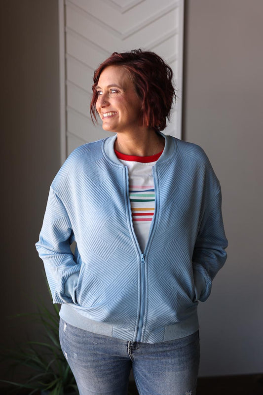 Dusty Blue Textured Zippered Jacket