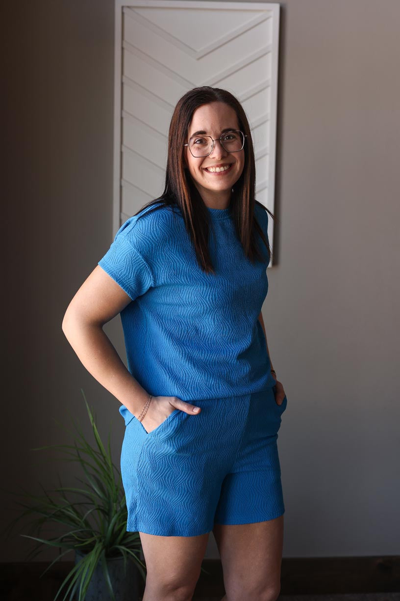 Royal Blue Textured Crewneck Short Set