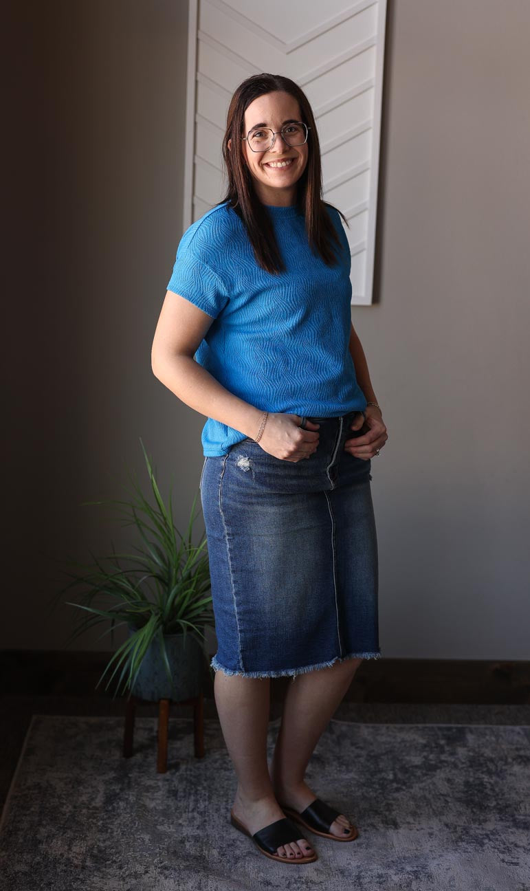 Royal Blue Textured Crewneck Short Set
