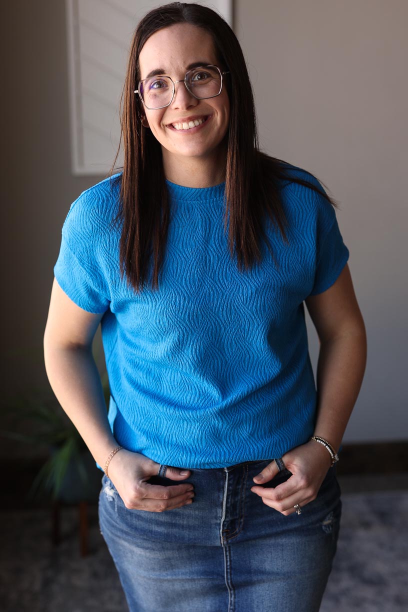 Royal Blue Textured Crewneck Short Set