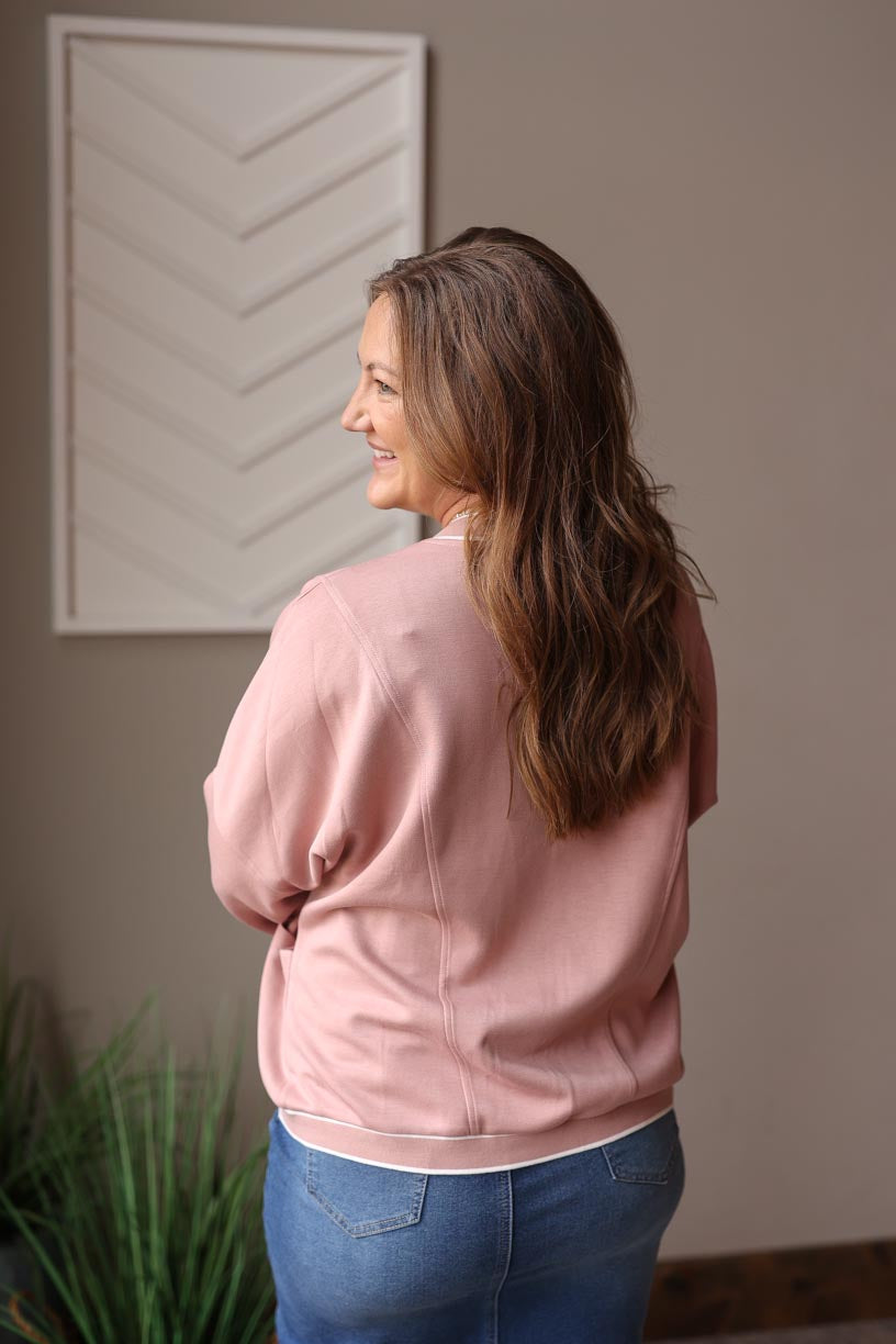 Pink V-Neck Button Knit Cardigan
