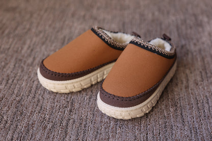 Coffee Contrast Stitch Faux Suede Clog Shoe