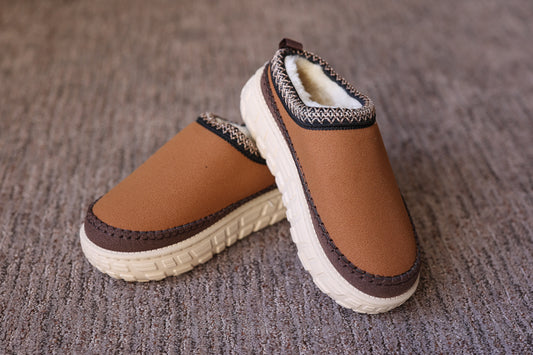 Coffee Contrast Stitch Faux Suede Clog Shoe