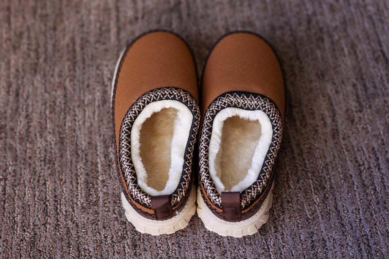 Coffee Contrast Stitch Faux Suede Clog Shoe