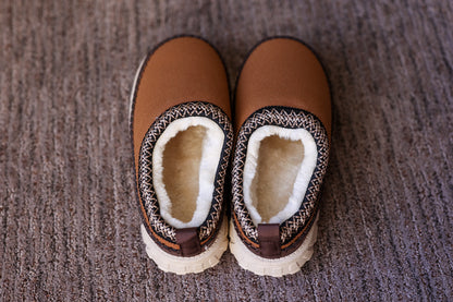 Coffee Contrast Stitch Faux Suede Clog Shoe