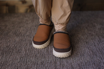 Coffee Contrast Stitch Faux Suede Clog Shoe