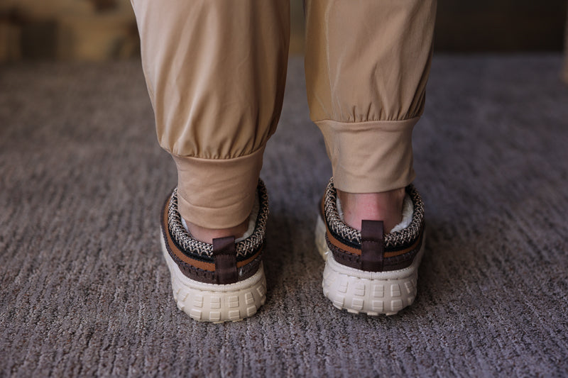 Coffee Contrast Stitch Faux Suede Clog Shoe