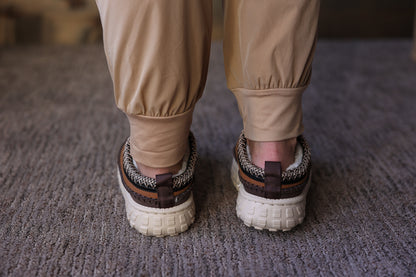 Coffee Contrast Stitch Faux Suede Clog Shoe