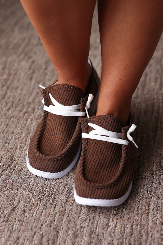 Step into comfort and style with the Brown Ribbed Slip On Shoe, perfect for feeling yourself in the moment during your daily routine.