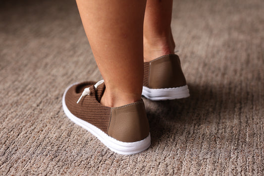 Brown Ribbed Slip On Shoe