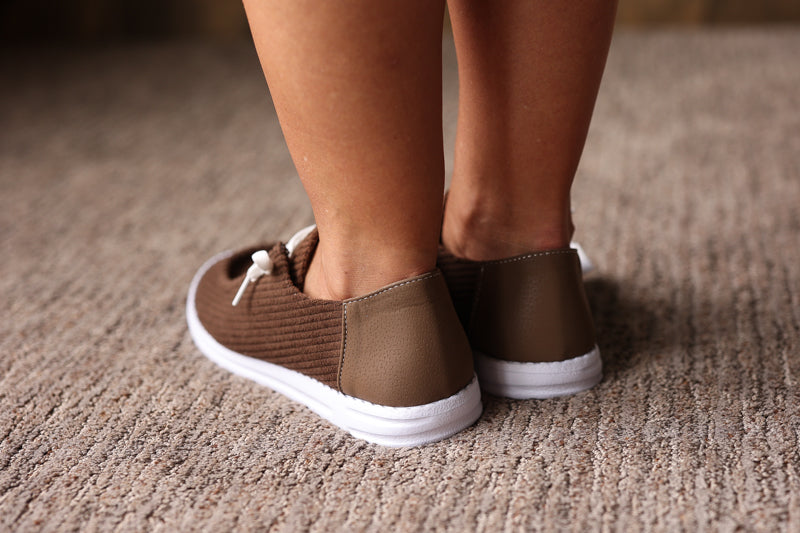 Brown Ribbed Slip On Shoe