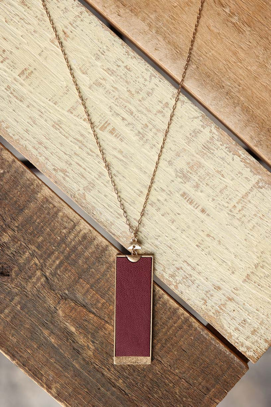 Gold Burgundy Rectangle Long Necklace