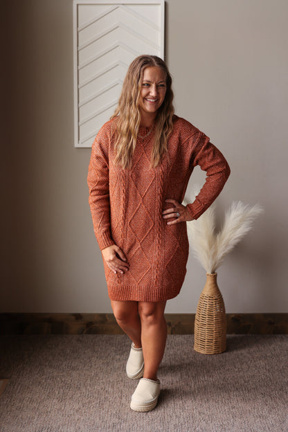 Coffee Cable Knit Sweater Dress