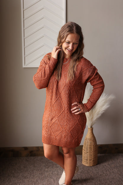 Coffee Cable Knit Sweater Dress