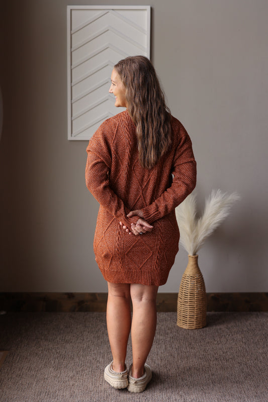Coffee Cable Knit Sweater Dress