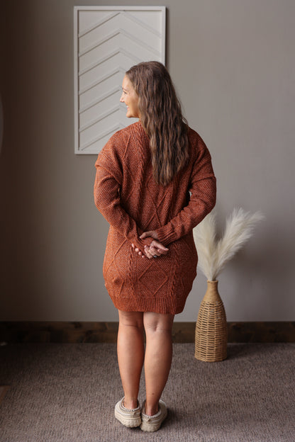 Coffee Cable Knit Sweater Dress