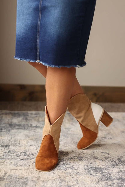 Chestnut Colorblock Suede Ankle Boot
