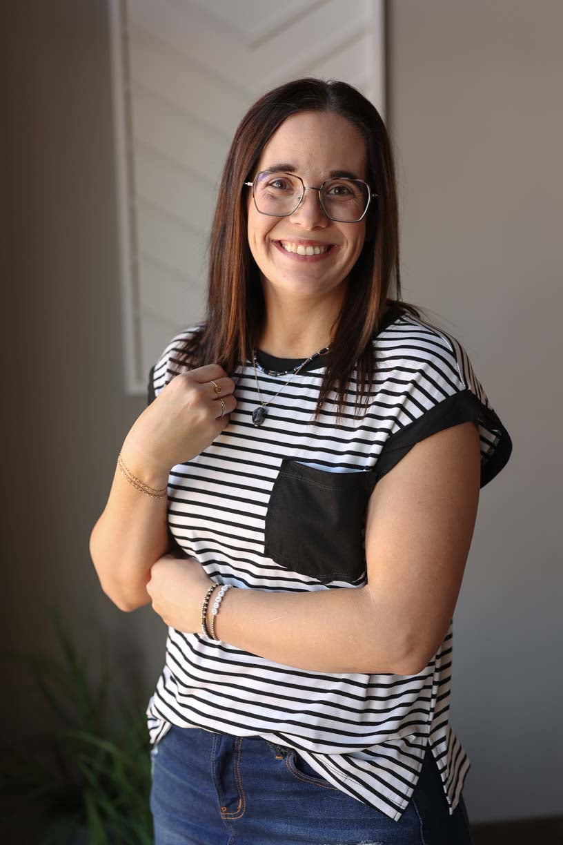 Black Stripe Pocket Crewneck Top