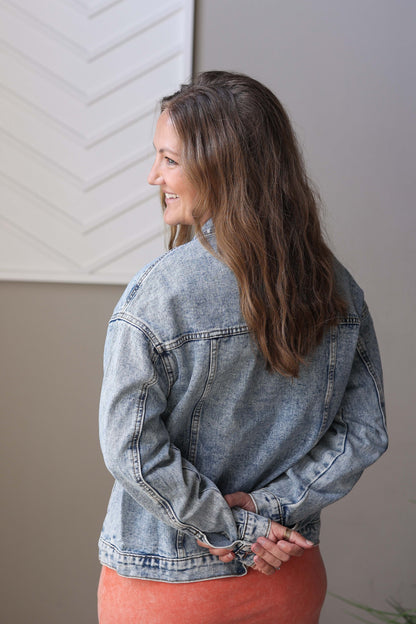 Blue Vintage Washed Denim Jacket; S-2XL PLUS