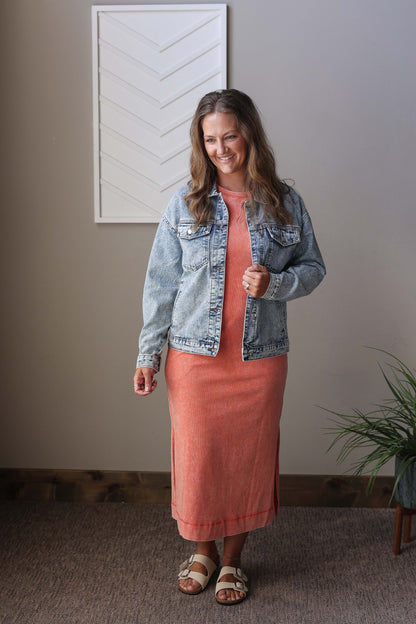 Blue Vintage Washed Denim Jacket; S-2XL PLUS