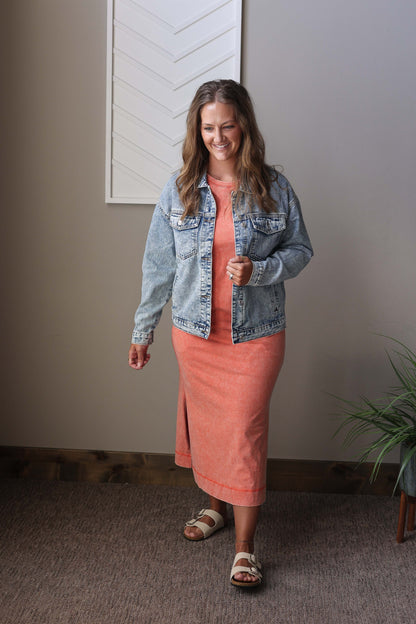 Blue Vintage Washed Denim Jacket; S-2XL PLUS
