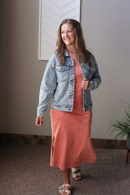 Blue Vintage Washed Denim Jacket; S-2XL PLUS