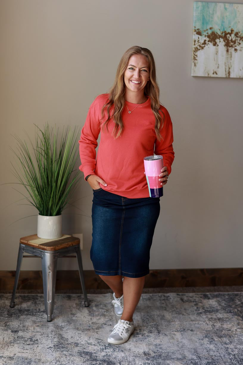 Coral Crewneck Sweatshirt | Everyday Casual Style for Women's modest Fashion at Classy Closet Online Boutique Near me
