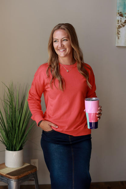 Coral Crewneck Sweatshirt | Everyday Casual Style for Women's modest Fashion at Classy Closet Online Boutique Near me