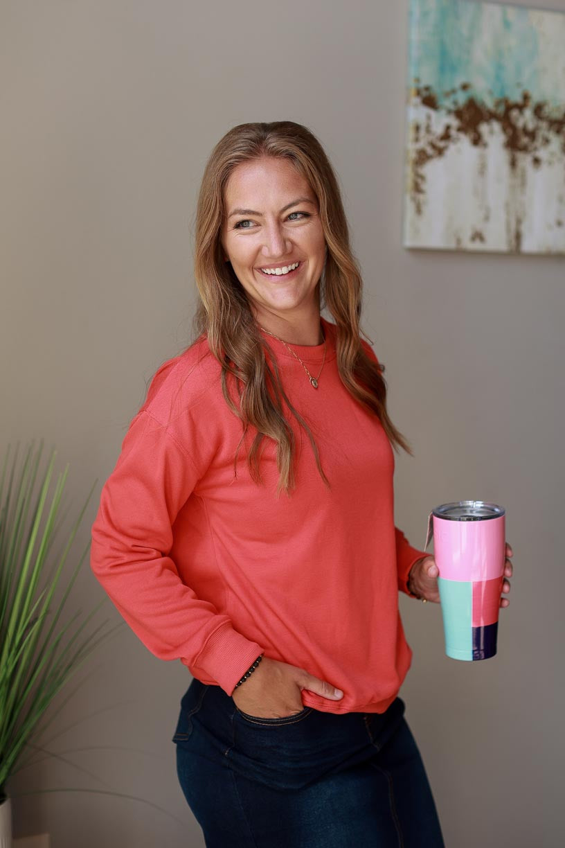 Coral Crewneck Sweatshirt | Everyday Casual Style for Women's modest Fashion at Classy Closet Online Boutique Near me