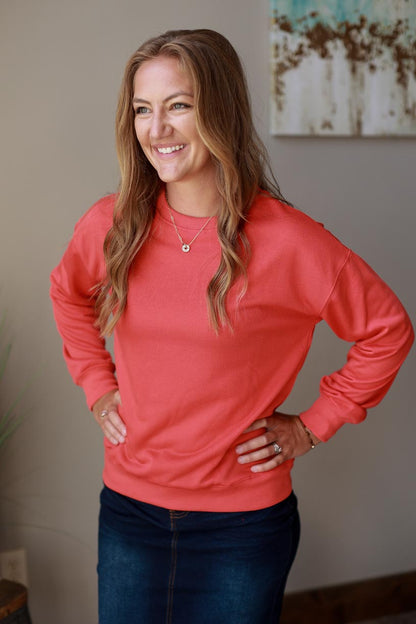 Coral Crewneck Sweatshirt | Everyday Casual Style for Women's modest Fashion at Classy Closet Online Boutique Near me