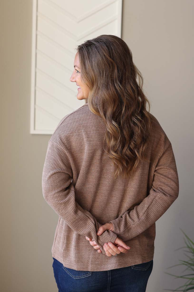 Dark Khaki Ribbed Knit Shacket, S-2XL PLUS