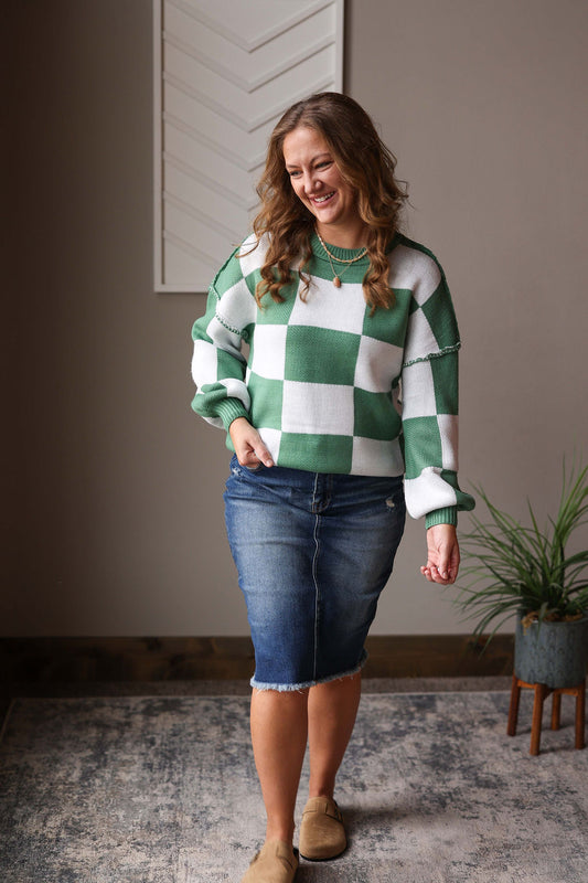Green Checkered Sweater, XL/2XL PLUS