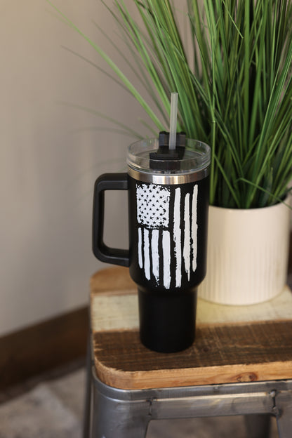40oz Black White American Flag Stainless Cup - Gift Ideas for Him 2023