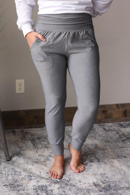 Grey High Waist Pleated Pocket Leggings Everyday Mom Style Casual Joggers Classy Closet Online Modest Boutique