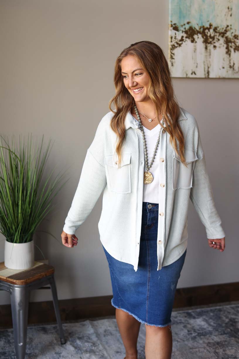 Gray Contrast Flap Pocket Textured Shacket Top | Cute, Comfy, Everyday Style