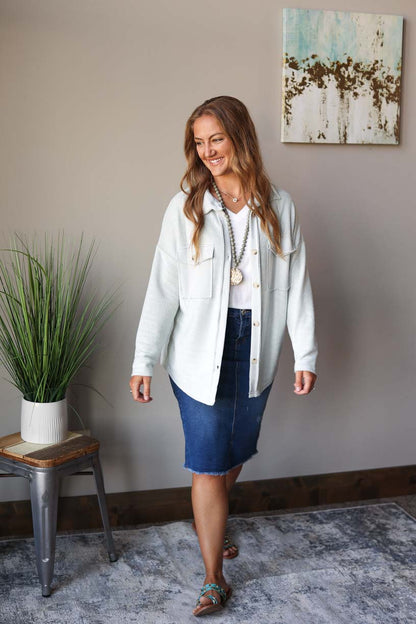 Gray Contrast Flap Pocket Textured Shacket Top | Cute, Comfy, Everyday Style