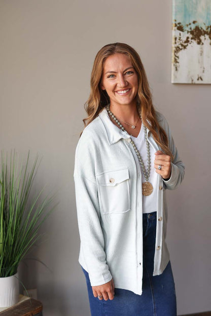Gray Contrast Flap Pocket Textured Shacket Top | Cute, Comfy, Everyday Style