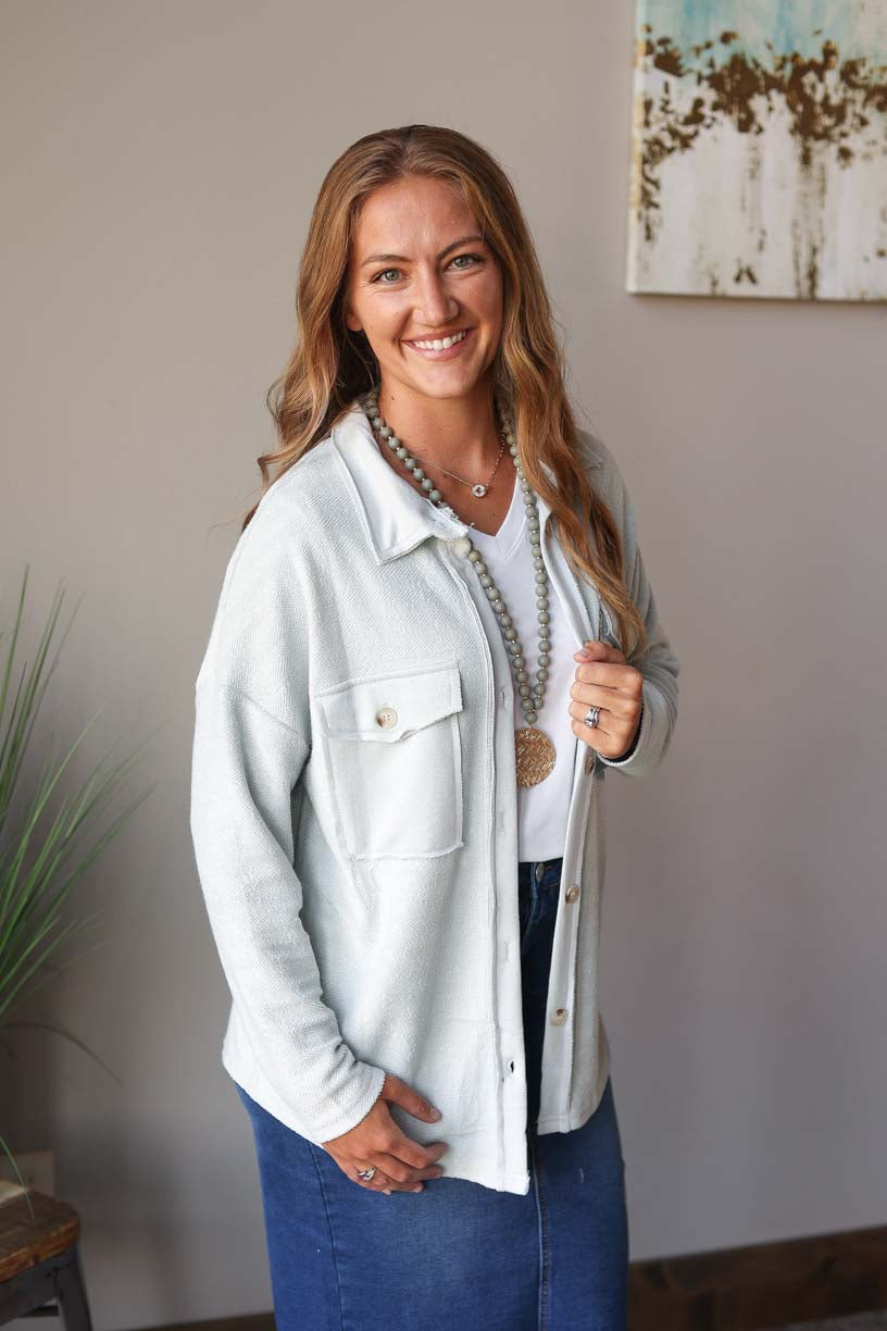 Gray Contrast Flap Pocket Textured Shacket Top | Cute, Comfy, Everyday Style