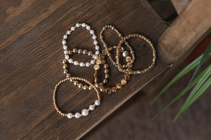 Gold Pearl Beaded Multi Layer Elastic Bracelets