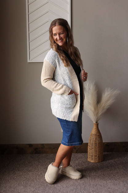 Colorblock Side Pocket Open Front Cardigan