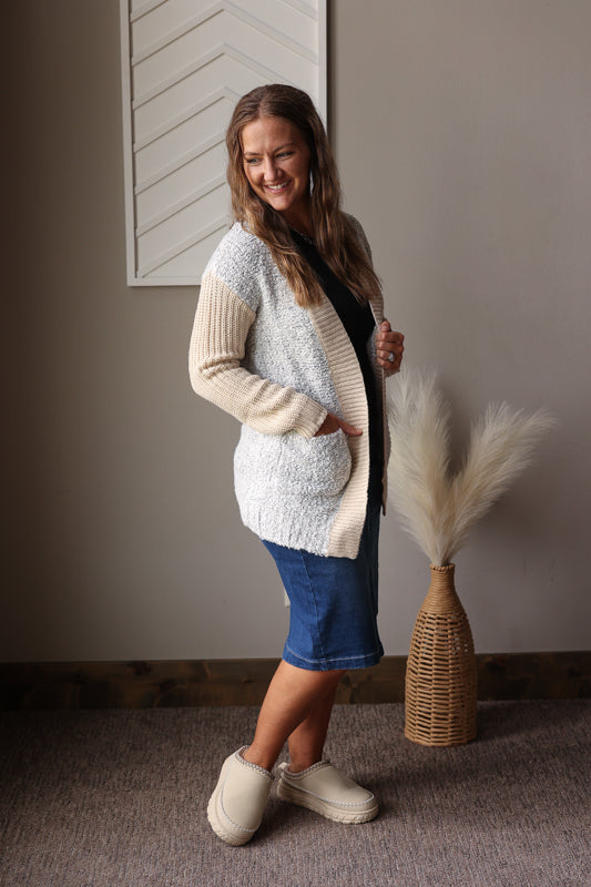 Colorblock Side Pocket Open Front Cardigan