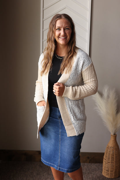 Colorblock Side Pocket Open Front Cardigan