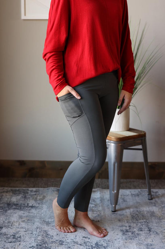 Ash Grey Full Length High Waist Athletic Leggings are designed for comfortable performance wear. Classy Closet Online Boutique Near ME