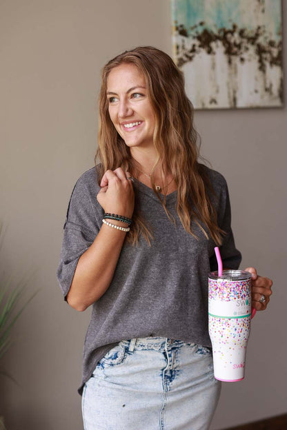 Whether you're running errands or relaxing at home, our Gray Waffle Oversized Top is the cozy choice for everyday style! Online Women's Clothing Boutique for Modest Fashion at Classy Closet