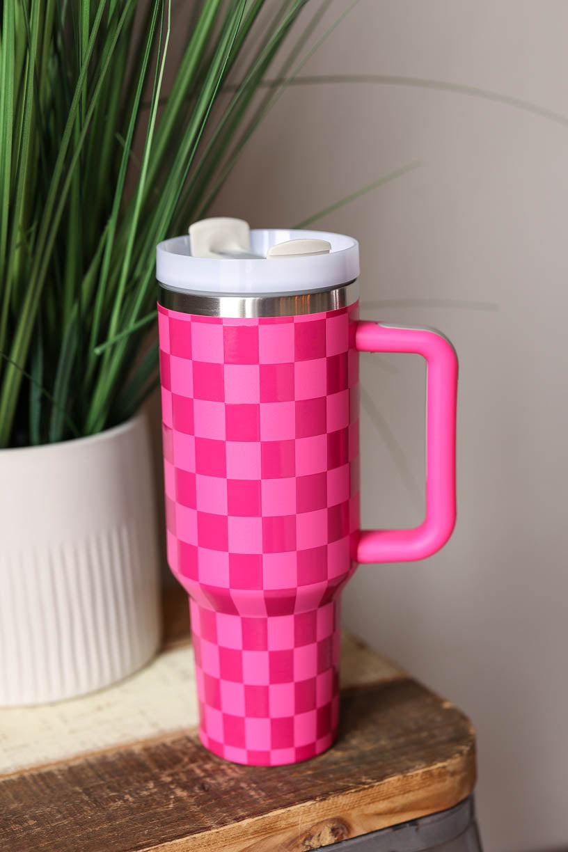 40oz Dark Pink Insulated Stainless Tumbler Cup with Straw at Classy Closet Online Women's Boutique for Casual Mom Style Fashion 
