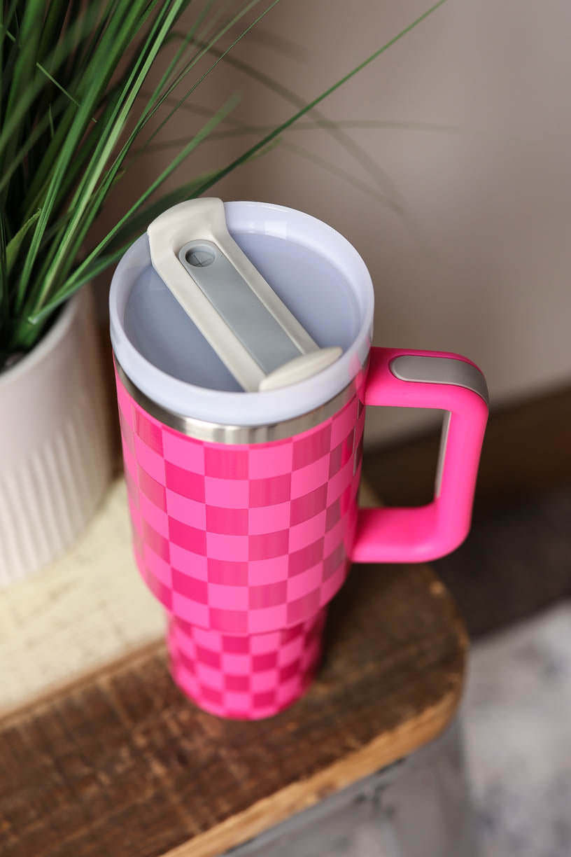 40oz Dark Pink Insulated Stainless Tumbler Cup with Straw at Classy Closet Online Women's Boutique for Casual Mom Style Fashion 